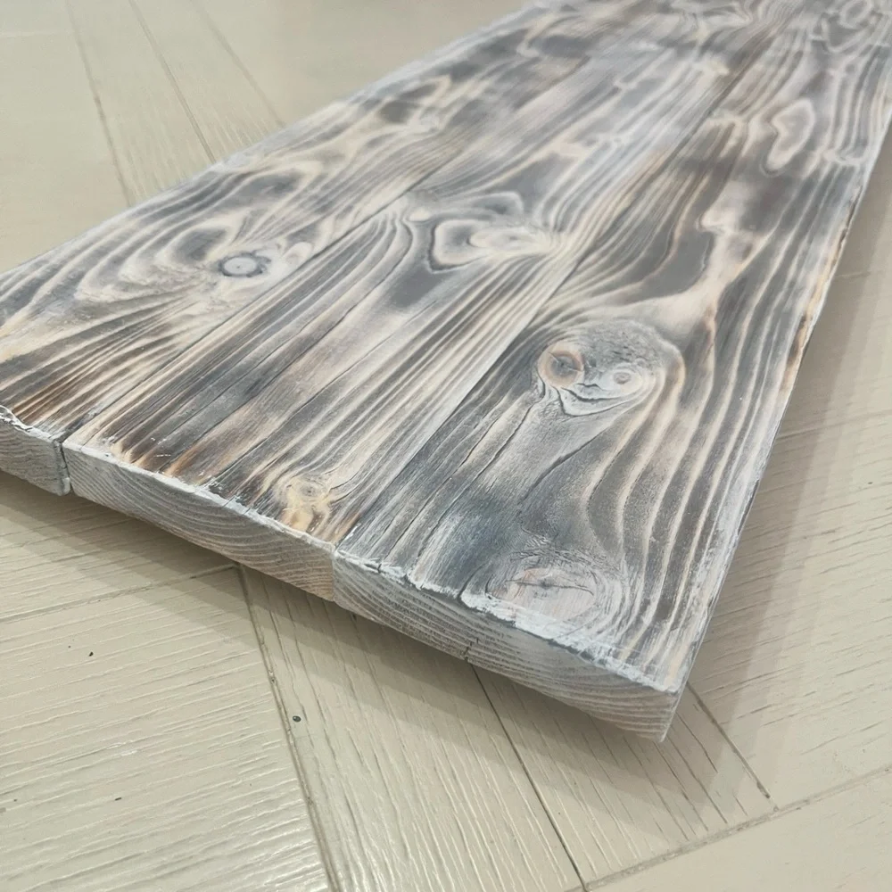 Rustic Wooden Plank Tray-Farmhouse Style Hand flamed Whitewash Finish NEW